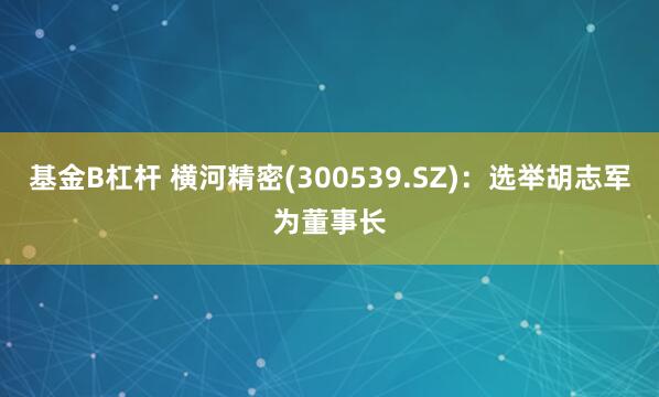 基金B杠杆 横河精密(300539.SZ)：选举胡志军为董事长