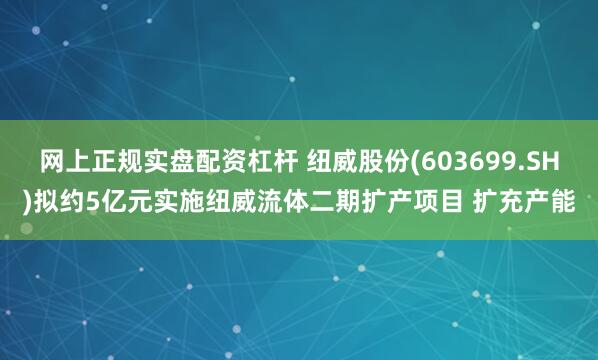 网上正规实盘配资杠杆 纽威股份(603699.SH)拟约5亿元实施纽威流体二期扩产项目 扩充产能