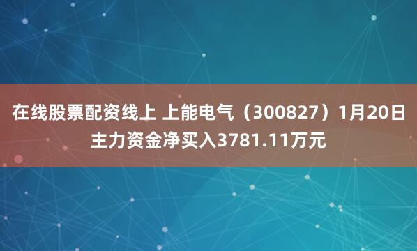 在线股票配资线上 上能电气（300827）1月20日主力资金净买入3781.11万元