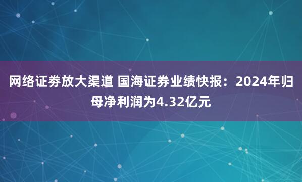 网络证劵放大渠道 国海证券业绩快报：2024年归母净利润为4.32亿元